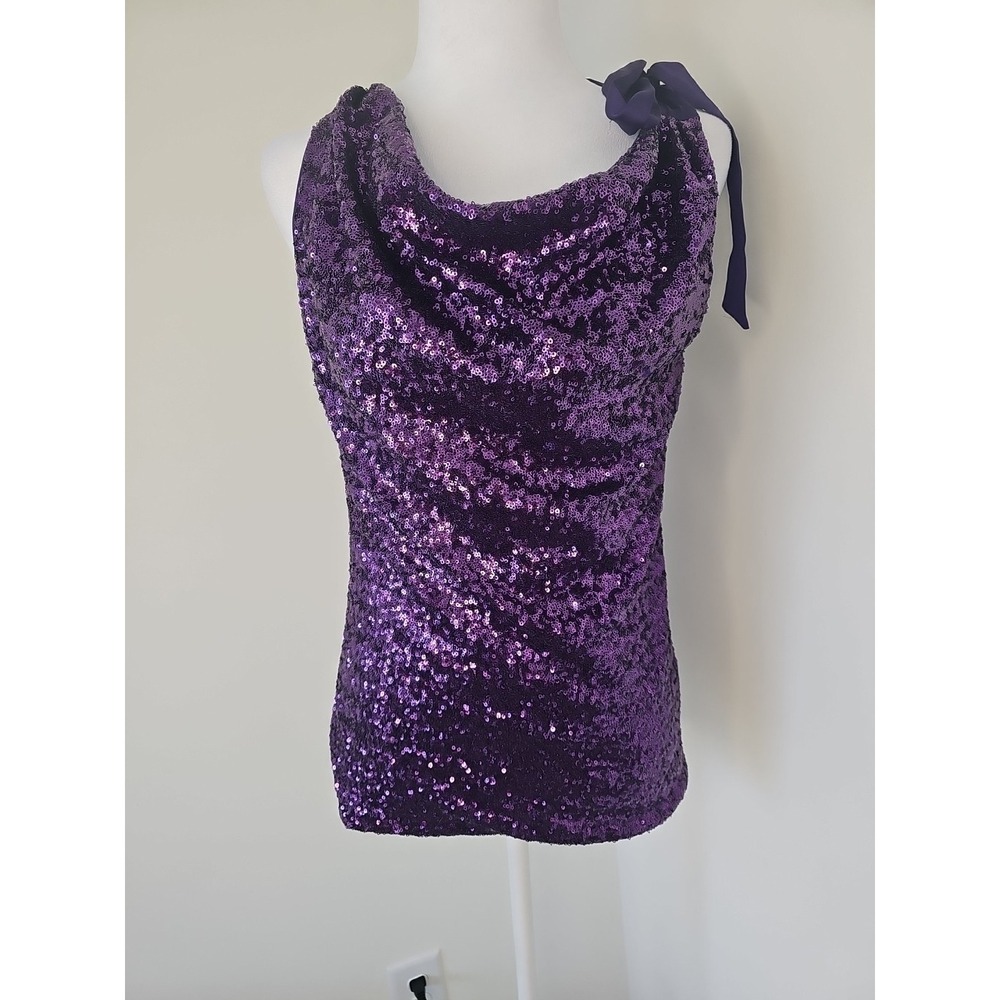 Jennifer Lopez  Purple Sequin Sleeveless Evening‎ Cocktail Party Blouse Top XS